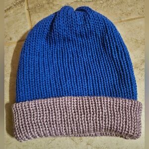 Blue Beanie with Light Purple Brim